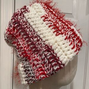 Handmade Crochet Chunky Ribbed Upcycled Multi Fiber Scrappy Yarn Beanie Hat